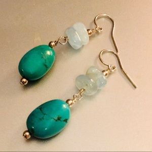 Ross & Simons Turquoise & Jade Sterling Silver 925 Earrings ☝🏻♥️